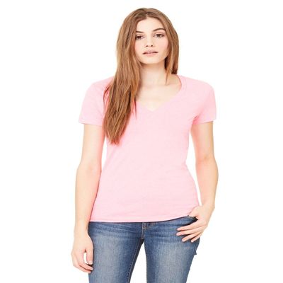 Bella + Canvas Ladies Jersey Short-Sleeve Deep V-Neck T-Shirt - NEON PINK - 2XL - (Style # B6035 - Original Label)
