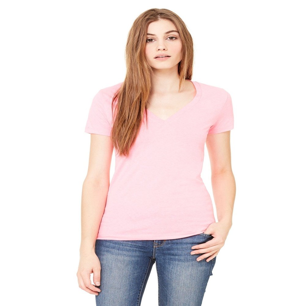Bella + Canvas Ladies Jersey Short-Sleeve Deep V-Neck T-Shirt - NEON PINK - 2XL - (Style # B6035 - Original Label)