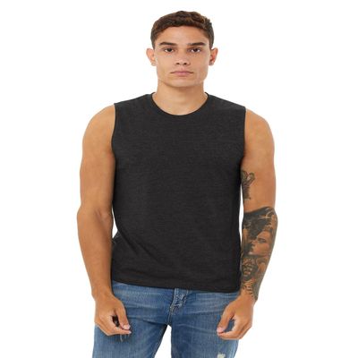 Bella Canvas Unisex Jersey Muscle Tank - DK Grey HTHR - XS - (Style # 3483 - Original Label)