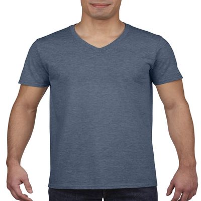 By Gildan Adult Softstyle 45 Oz V-Neck T-Shirt - Heather Navy - 2XL - (Style # G64V - Original Label)
