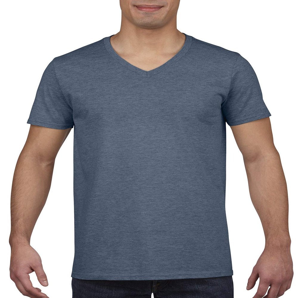 By Gildan Adult Softstyle 45 Oz V-Neck T-Shirt - Heather Navy - 2XL - (Style # G64V - Original Label)