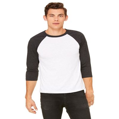 Bella + Canvas Unisex 3/4-Sleeve Baseball T-Shirt - WHT FLCK/CHR TR - XL - (Style # 3200 - Original Label)