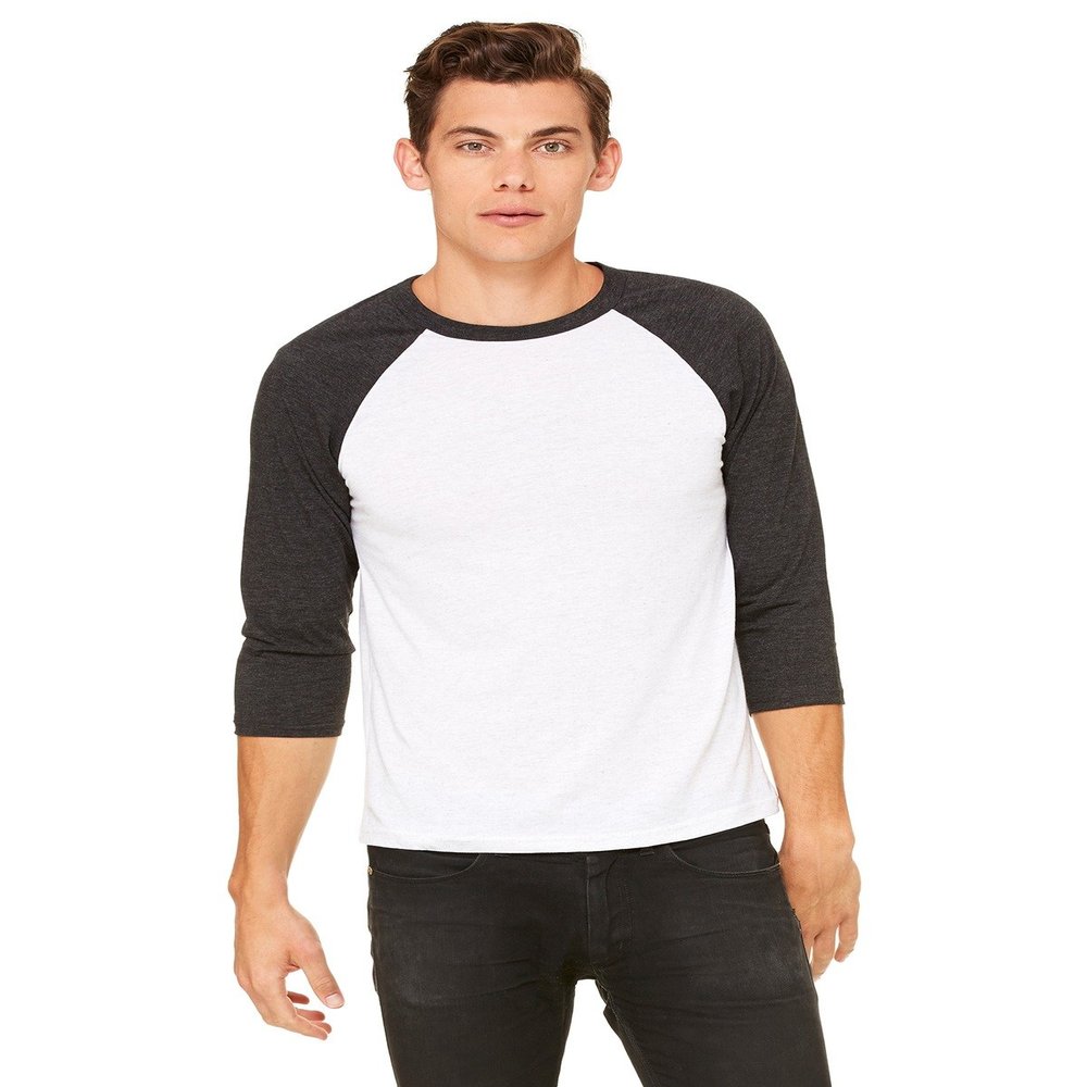Bella + Canvas Unisex 3/4-Sleeve Baseball T-Shirt - WHT FLCK/CHR TR - XL - (Style # 3200 - Original Label)