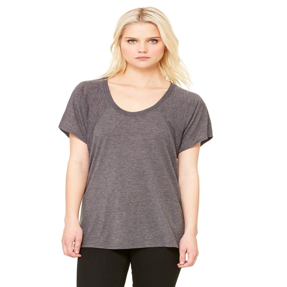 By Bella + Canvas Ladies Flowy Raglan T-Shirt - Drk Grey Heather - L - (Style # B8801 - Original Label)