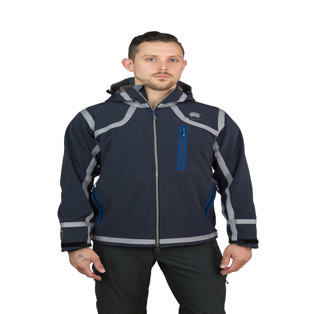 MISHMI TAKIN Cayambe - Seam Taped, Waterproof, Windproof, Fleece Lined, Hooded Soft Shell Jacket - Men's (X-Small, Blue-Grey)