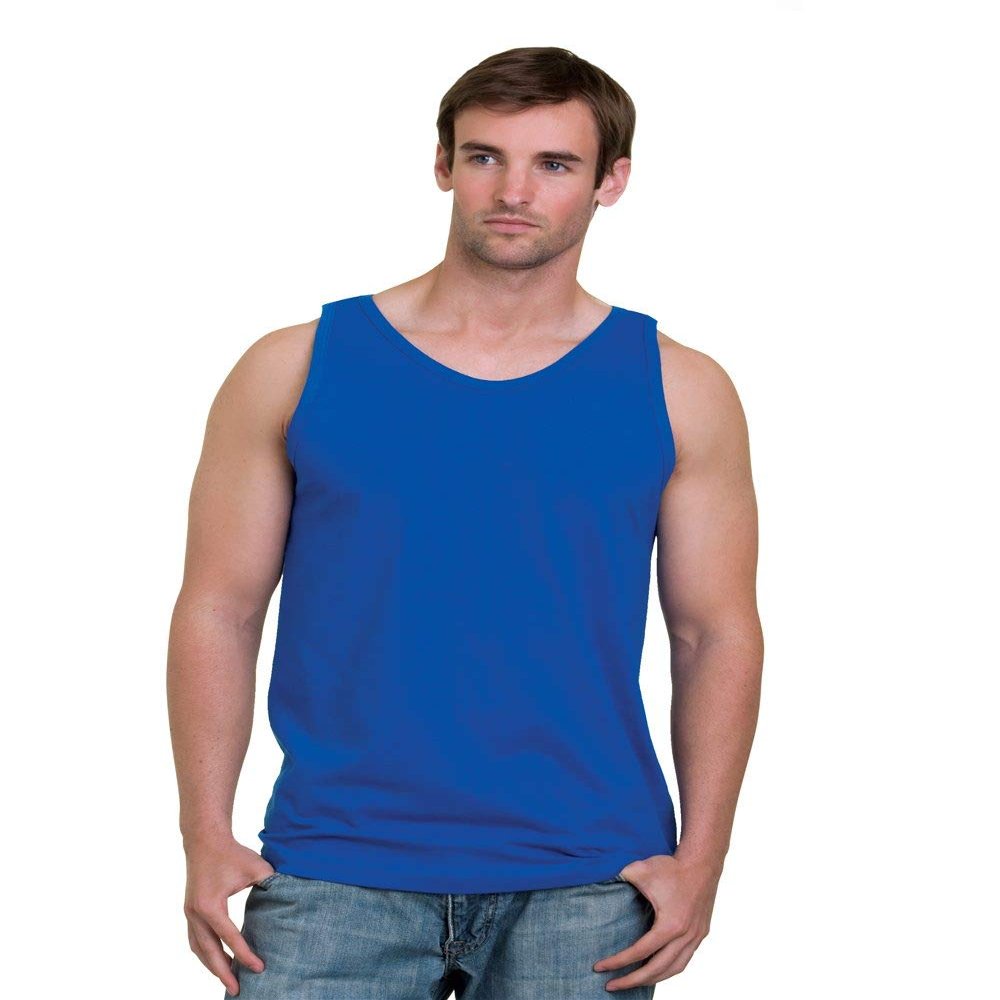 Bayside Mens Two Needle Sleeve Bottom Hem Tank, Slate Blue, XX-Large