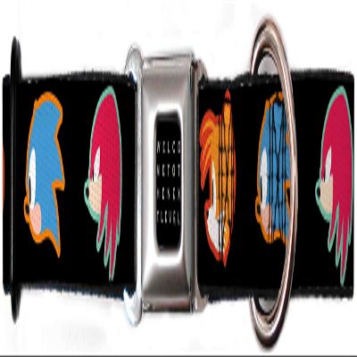 Dog Collar Seatbelt Buckle Sonic Mania Sonic Tails Knuckles Profiles Black 16 to 23 Inches 1.5 Inch Wide