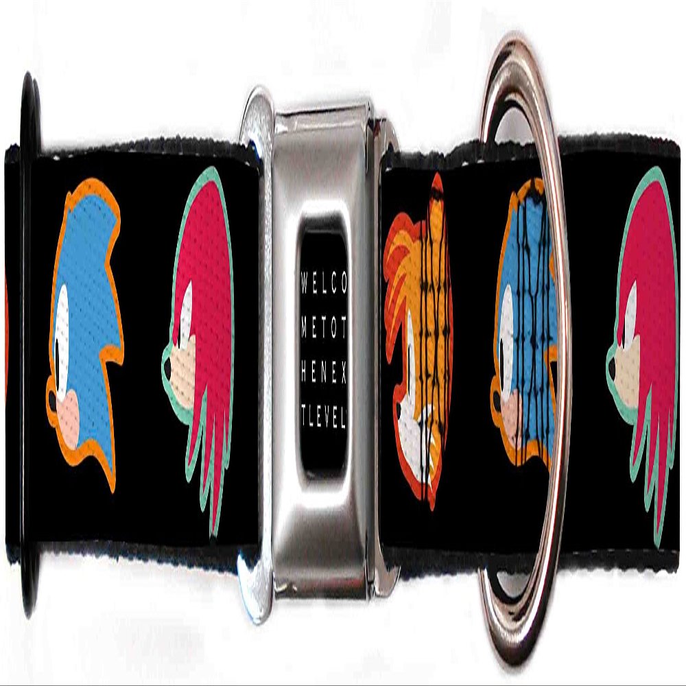 Dog Collar Seatbelt Buckle Sonic Mania Sonic Tails Knuckles Profiles Black 11 to 17 Inches 1.0 Inch Wide