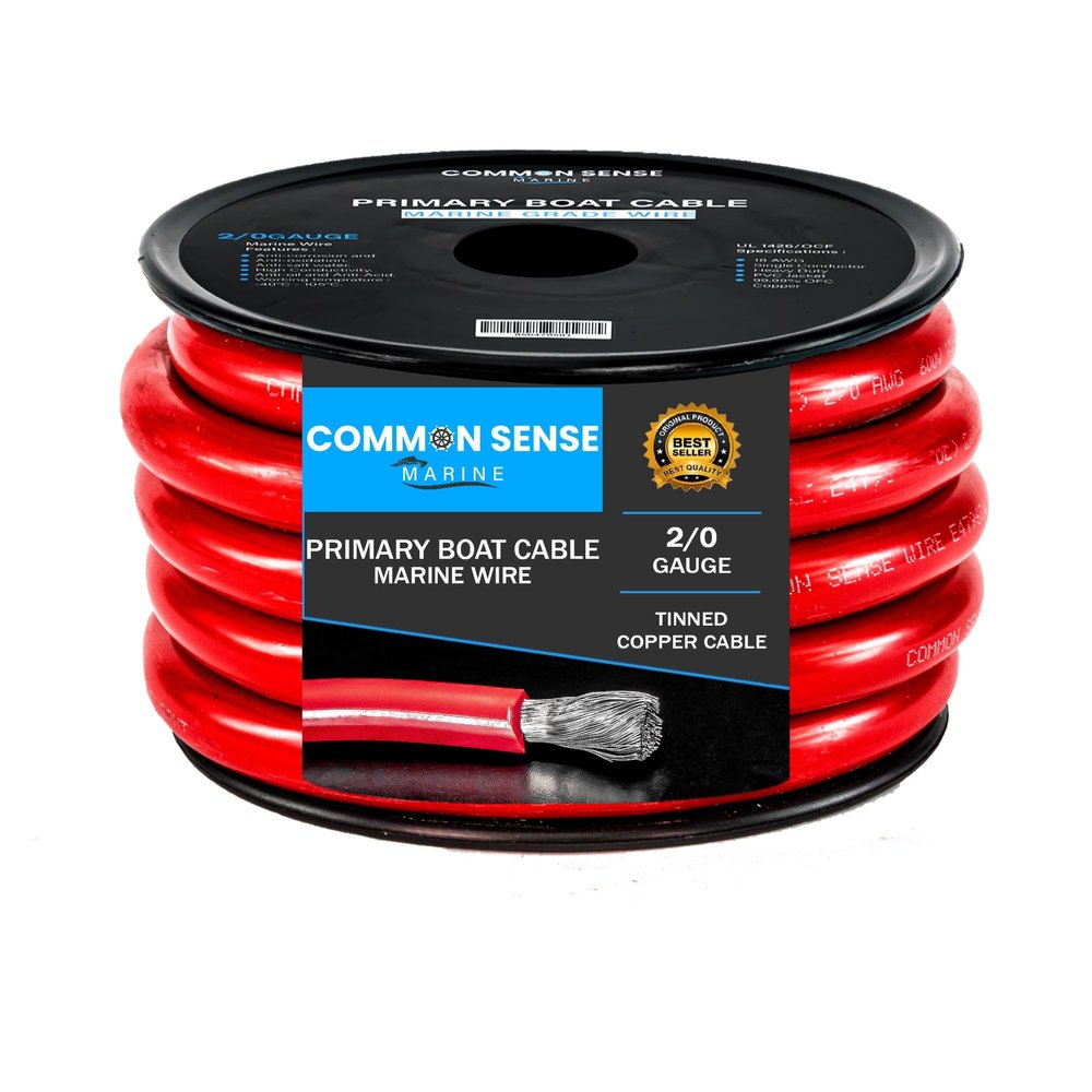 2/0 Gauge Primary Boat Cable - 50 ft Marine Grade Wire Tinned Oxygen-Free Copper - 2/0 AWG UL 1426 Standard PVC Wire for Boat, Automotive, Speakers, Camper & Trailers