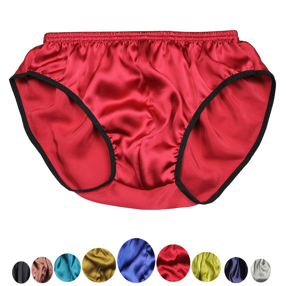 Farlenoyar Mens Pure Mulberry Silk Panties Strech Waist Briefs Soft Underwear (S (Tag L), Red)