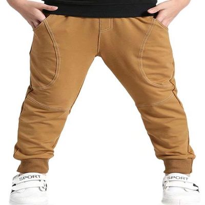 BINPAW Kids Cotton Active Sports Basic Outdoor Jogger Sweat Pants with Pockets for Little Boys & Big Boys, Brown, Age 11T-12T (11-12 Years) = Tag 160