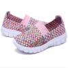 Konfor Women Multicolor Elasticized Fabric Casual Plaid Weave Flats Slip on Sneakers Walking Shoes (Pink US5-5.5) view 2