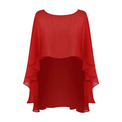 DINGZANCAMO Chiffon Wedding Capes Evening Dress Bridesmaid Stole Formal Scarves Bridal Wraps Long Shawls (Red)
