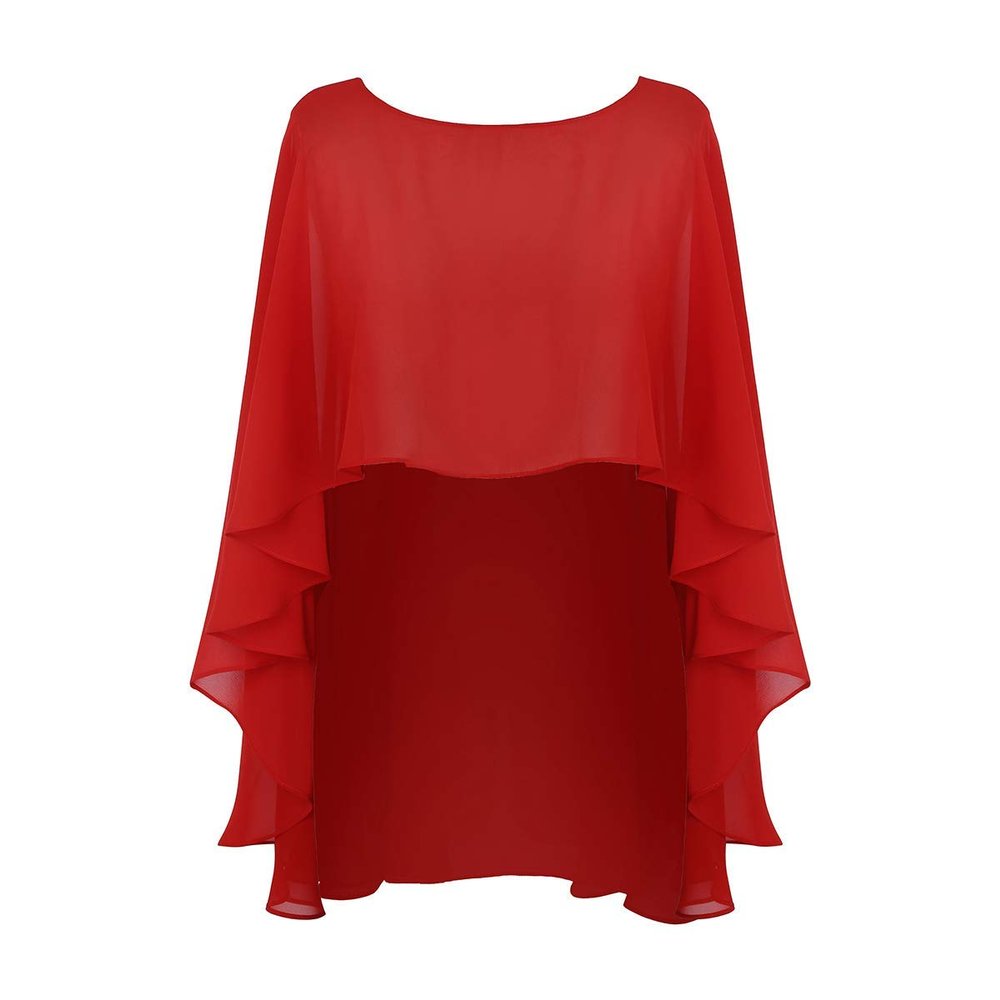 DINGZANCAMO Chiffon Wedding Capes Evening Dress Bridesmaid Stole Formal Scarves Bridal Wraps Long Shawls (Red)