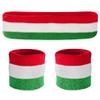 Suddora Striped Sweatband Set, Moisture Wicking 2 Wristbands and 1 Headband, Breathable Athletic Sweat Bands for Sports, Costumes & Cosplay, Matching Bands to Wear with Jersey, Red White Green view 1