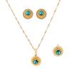 Flower Jewelry Set Ethiopian Gold Jewelry Sets Earrings Pendant Ring with Stone African Habesha Nigeria Jewelry (Green) view 1