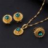 Flower Jewelry Set Ethiopian Gold Jewelry Sets Earrings Pendant Ring with Stone African Habesha Nigeria Jewelry (Green) view 2