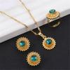 Flower Jewelry Set Ethiopian Gold Jewelry Sets Earrings Pendant Ring with Stone African Habesha Nigeria Jewelry (Green) view 3
