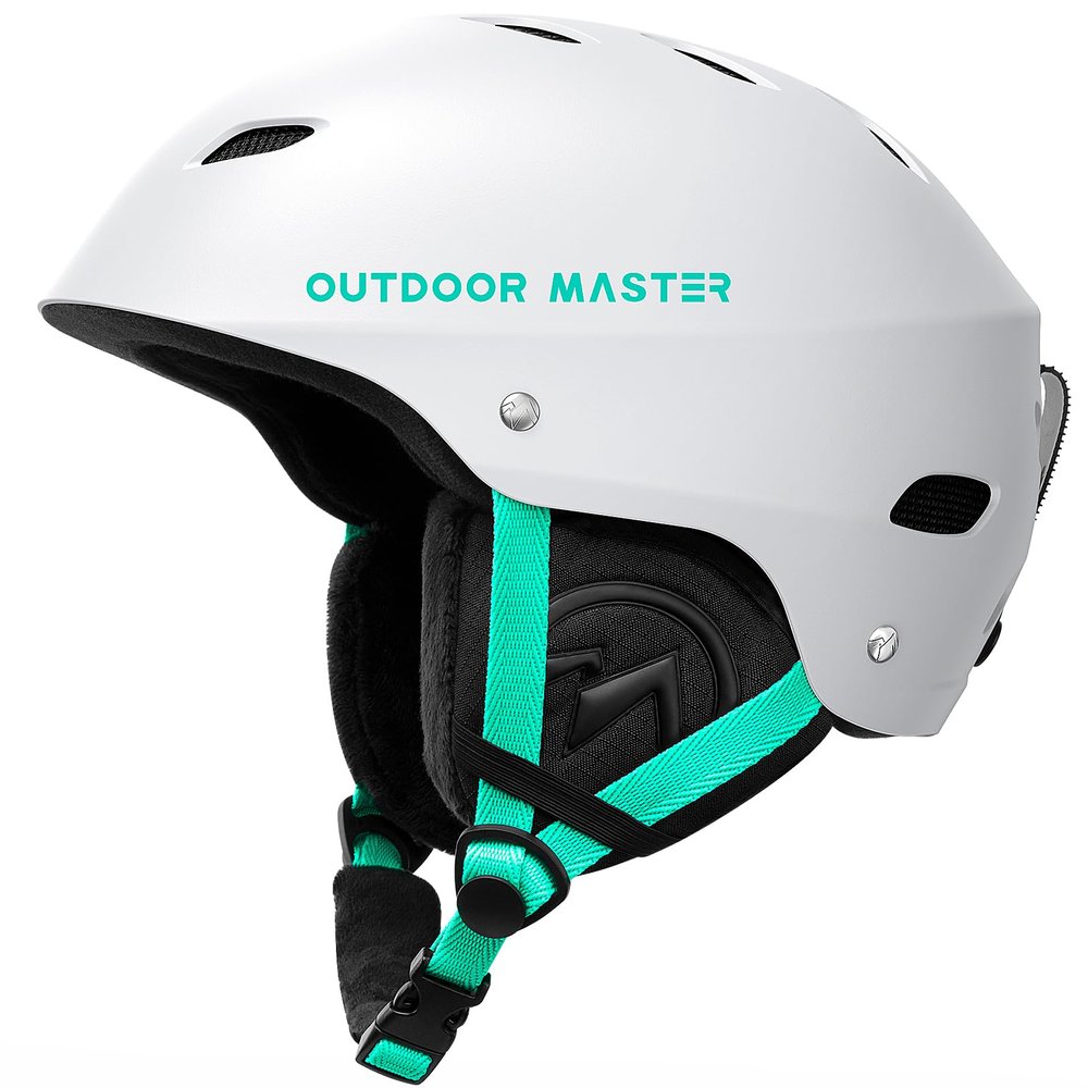 OutdoorMaster Kelvin Ski Helmet - Snowboard Helmet for Men, Women & Youth (White+Teal,L)