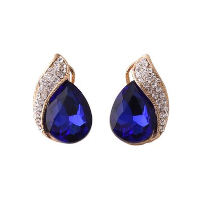 Grace Jun Gold Plated Crytsal Rhinestone Water Drop Shape Stud Earrings for Women Ear Buckle Earrings (Navy blue)