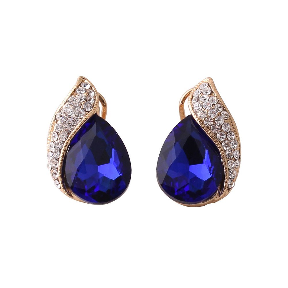 Grace Jun Gold Plated Crytsal Rhinestone Water Drop Shape Stud Earrings for Women Ear Buckle Earrings (Navy blue)