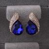 Grace Jun Gold Plated Crytsal Rhinestone Water Drop Shape Stud Earrings for Women Ear Buckle Earrings (Navy blue) view 3