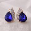 Grace Jun Gold Plated Crytsal Rhinestone Water Drop Shape Stud Earrings for Women Ear Buckle Earrings (Navy blue) view 4