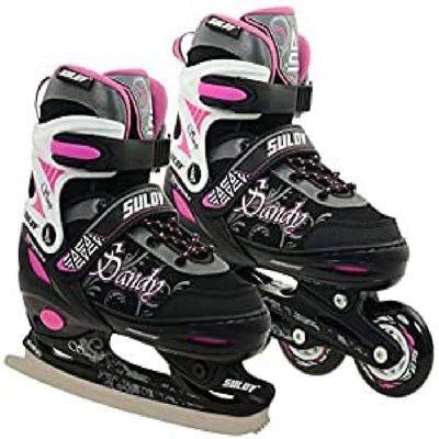 SULOV Girls B Duo-S Skate 2V1 Sandy, Size-Small, Color-Black/Pink