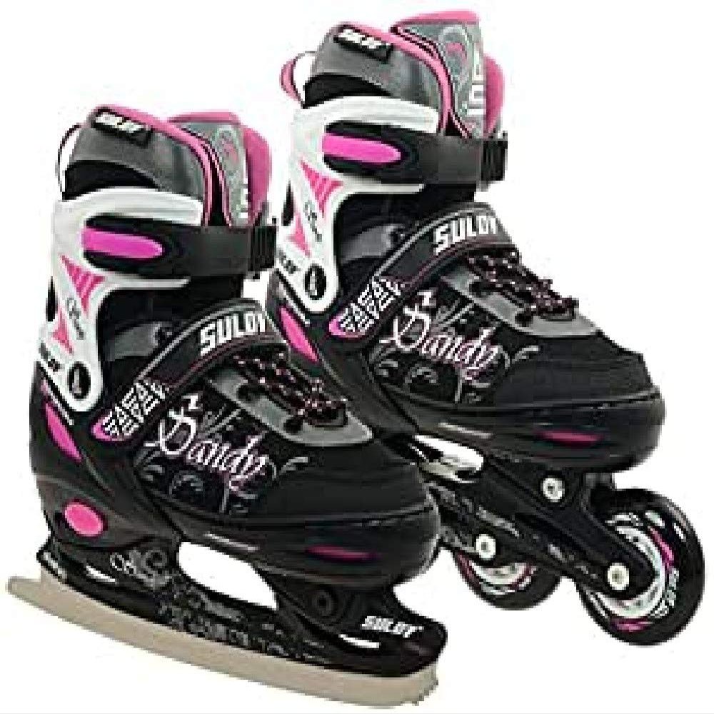 SULOV Girls B Duo-S Skate 2V1 Sandy, Size-Small, Color-Black/Pink