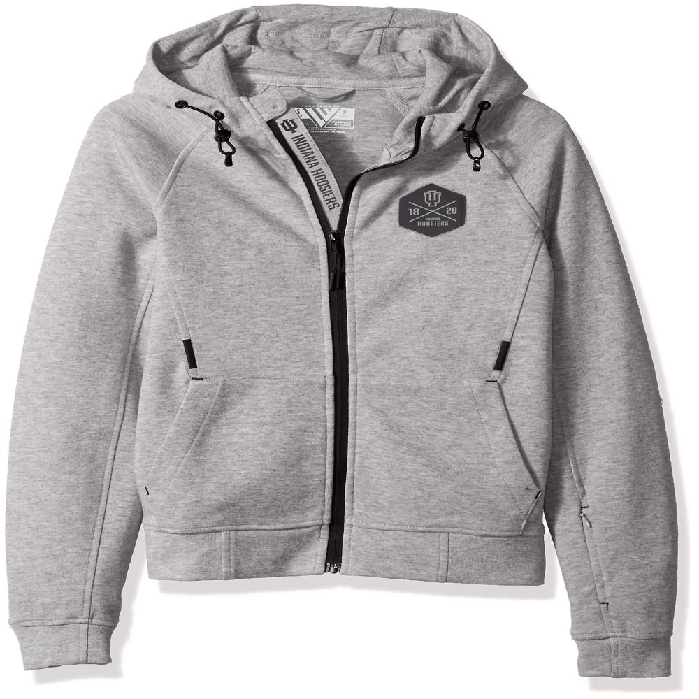 Levelwear LEY9R NCAA Indiana Hoosiers Children Unisex Jr Fortress Cross Over Full Zip Hooded Jacket, Yl, Heather Pebble