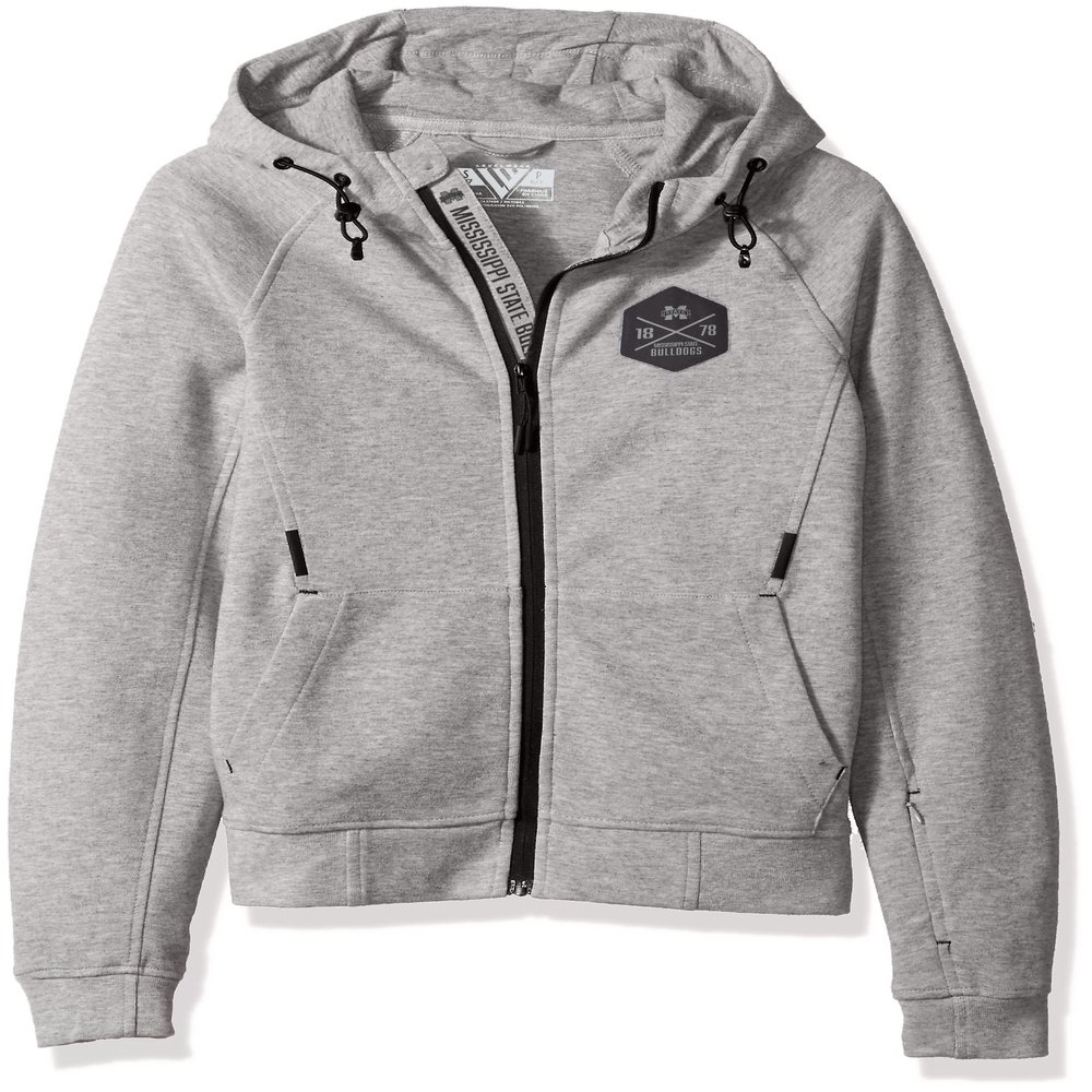 Levelwear LEY9R NCAA Mississippi State Bulldogs Children Unisex Jr Fortress Cross Over Full Zip Hooded Jacket, Ym, Heather Pebble