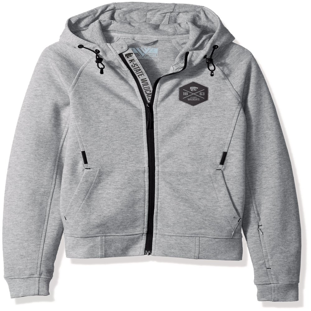 Levelwear LEY9R NCAA Kansas State Wildcats Children Unisex Jr Fortress Cross Over Full Zip Hooded Jacket, Ym, Heather Pebble