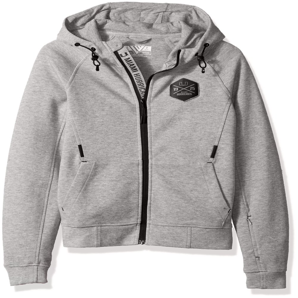 Levelwear LEY9R NCAA Miami Hurricanes Children Unisex Jr Fortress Cross Over Full Zip Hooded Jacket, Yl, Heather Pebble