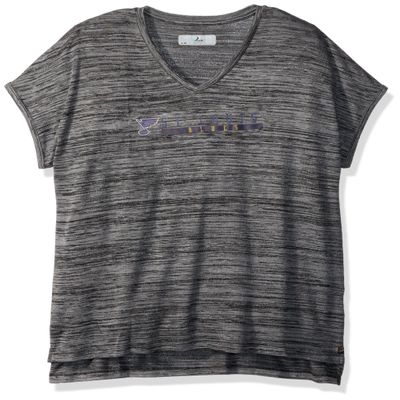 NHL St. Louis Blues Adult Women Mist Over The Line Active V-Neck Tee, X-Large, Heather Pebble