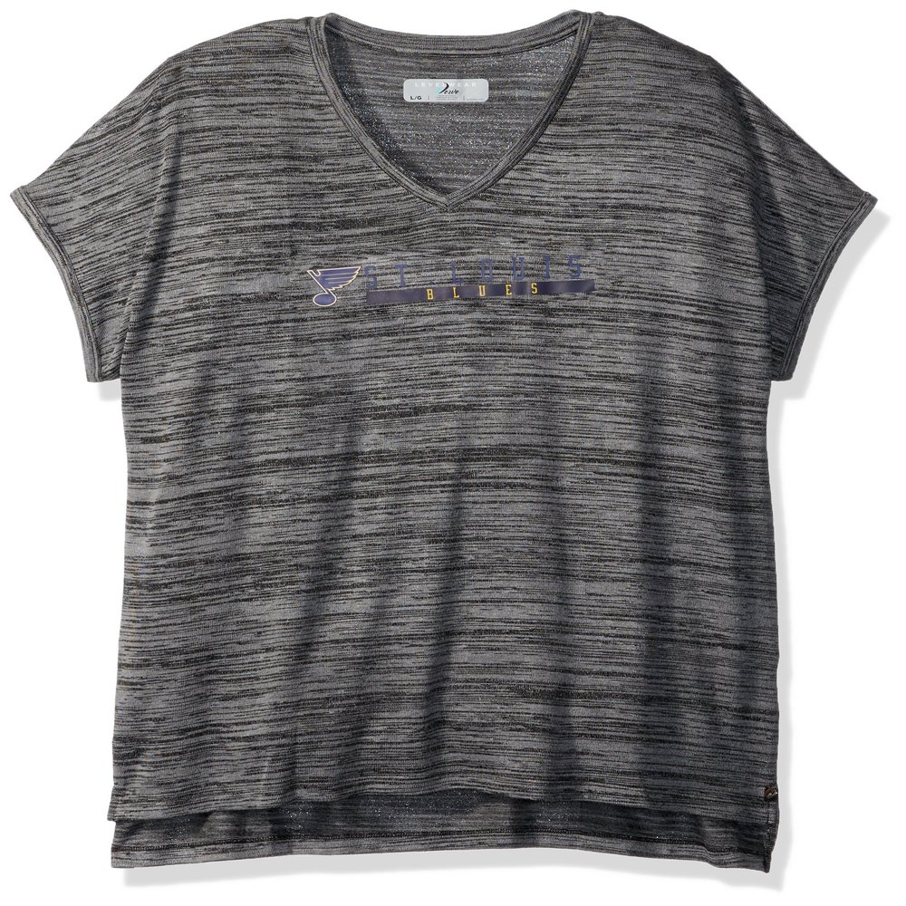 NHL St. Louis Blues Adult Women Mist Over The Line Active V-Neck Tee, X-Large, Heather Pebble
