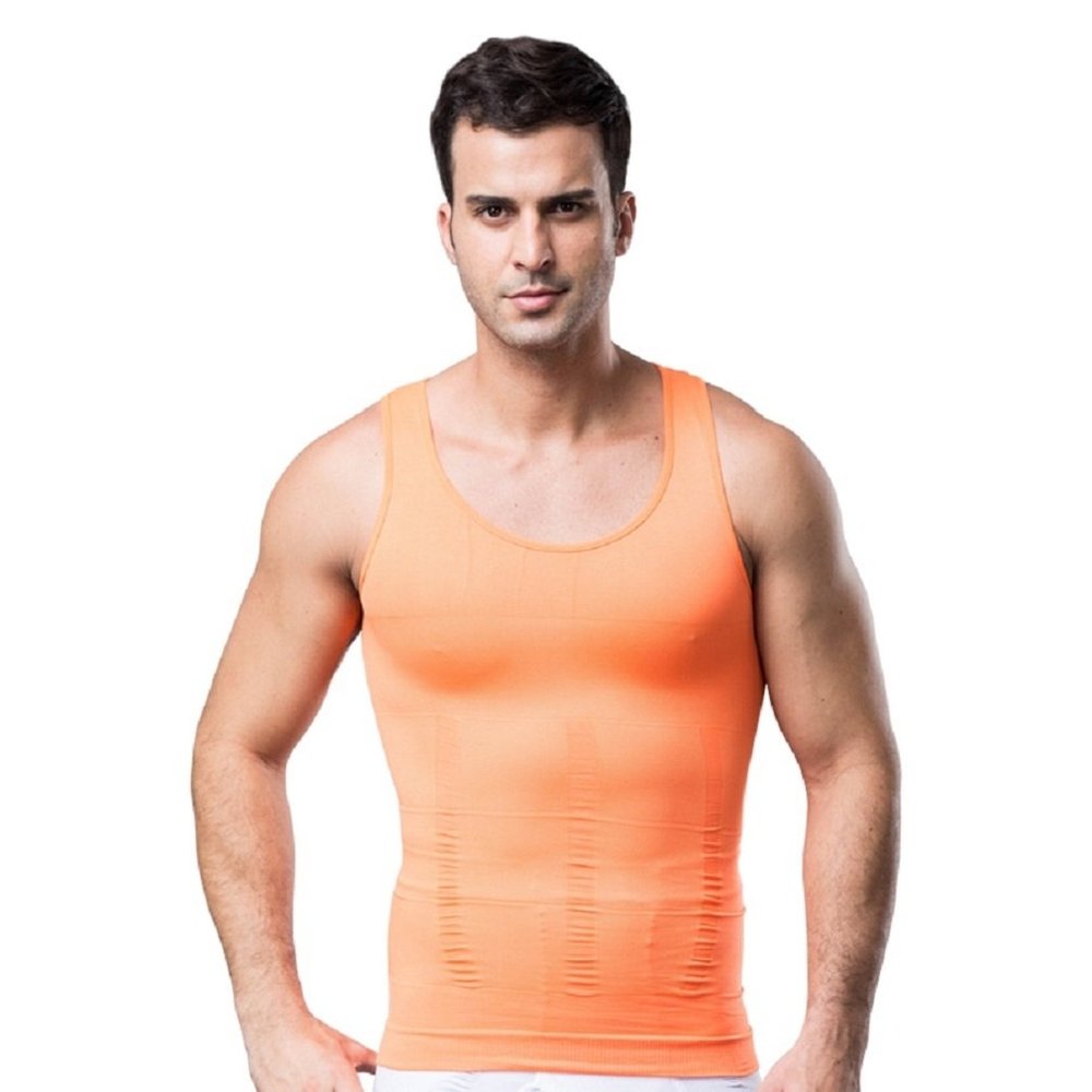 Bakerdani Mens Seamless Abdomen Skinny Slimming Vest Orange