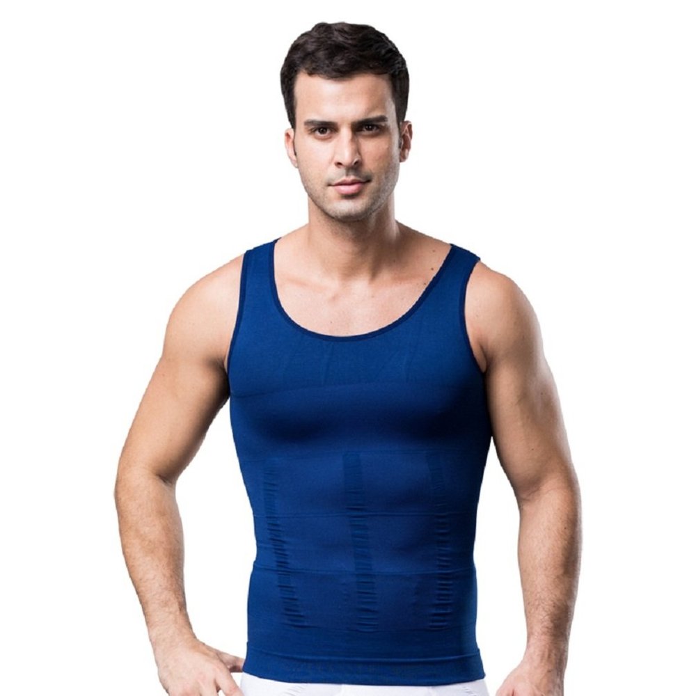 Bakerdani Mens Seamless Abdomen Skinny Slimming Vest Dark Blue