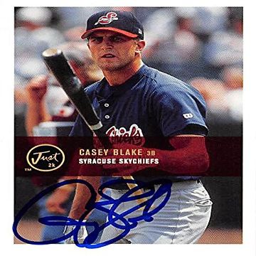 Sports Memorabilia Autograph Warehouse 343836 Casey Blake Autographed Baseball Card - Toronto Blue Jays, FT 2000 Just Minors No. 111 Rookie