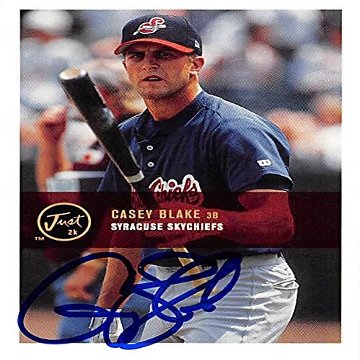 Sports Memorabilia Autograph Warehouse 343836 Casey Blake Autographed Baseball Card - Toronto Blue Jays, FT 2000 Just Minors No. 111 Rookie