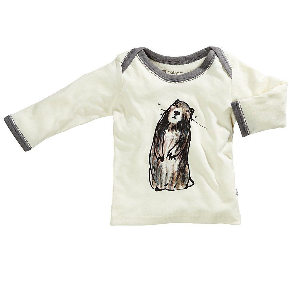 Babysoy Unisex Baby Boy Jane Goodall Long Sleeve Animal Print Tee (12-18 Months, Marmot)