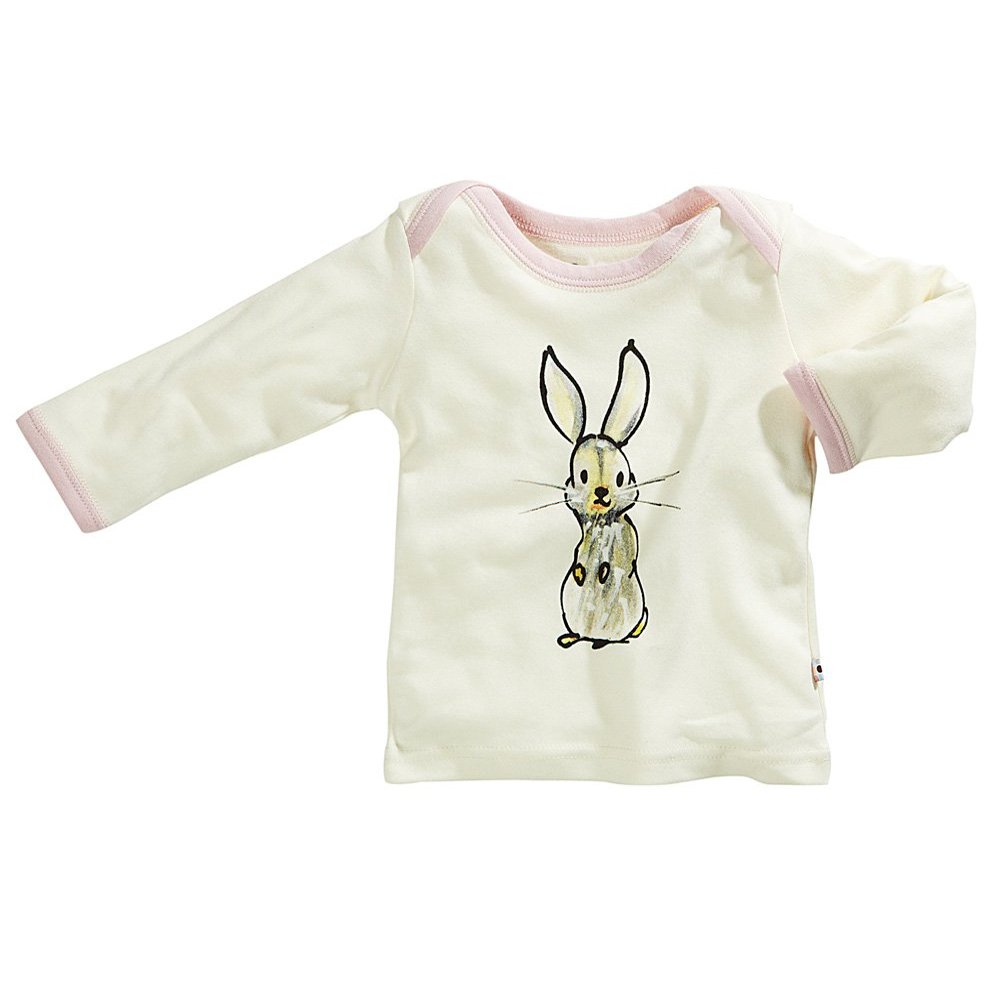 Babysoy Baby Girl Jane Goodall Long Sleeve Animal Print Tee (6-12 Months, Rabbit)