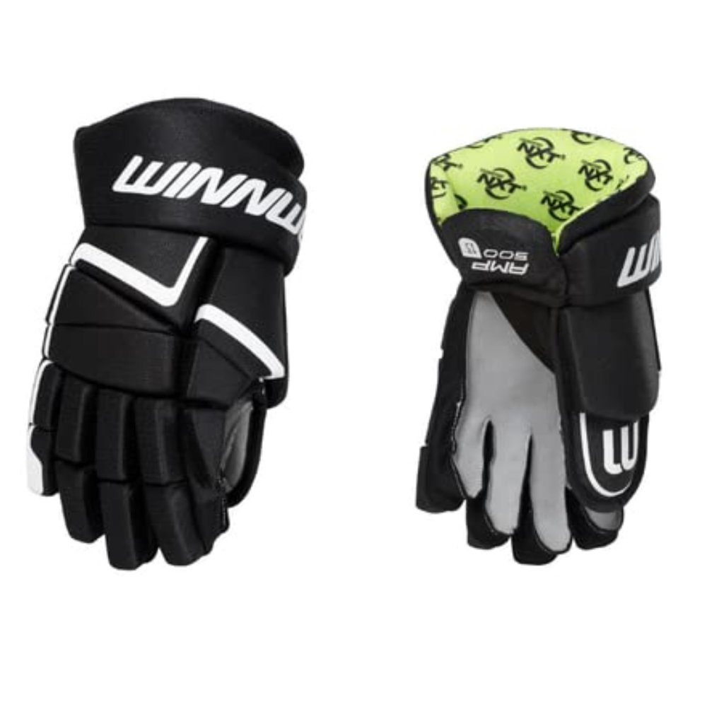 Winnwell AMP500 Ice Hockey Gloves - Durable & Lightweight Protective Equipment for Hockey Players for Youth, Junior & Senior (Black, 10")