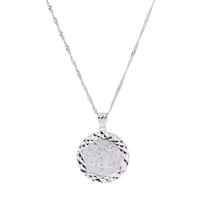 24K Gold Platinum New Islamic Allah Pendant Charms Necklace Religious Muslim Jewelry (Silver Plated Round Style)