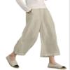 ECUPPER Womens Casual Loose Elastic Waist Cotton Trouser Cropped Wide Leg Pants Natural L, Straight view 1
