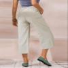 ECUPPER Womens Casual Loose Elastic Waist Cotton Trouser Cropped Wide Leg Pants Natural L, Straight view 3