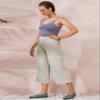 ECUPPER Womens Casual Loose Elastic Waist Cotton Trouser Cropped Wide Leg Pants Natural L, Straight view 4