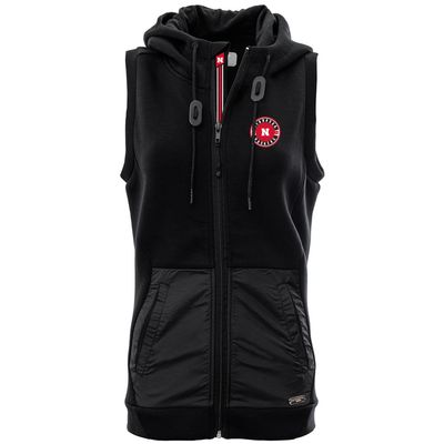 Levelwear LEY9R NCAA Nebraska Cornhuskers Women's Iris Banner Stripe Full Zip Hooded Vest, Large, Black