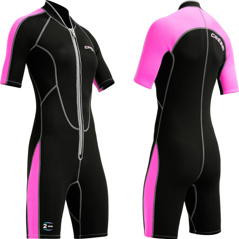 Cressi Lido 2 mm Lady Short Sleeves Short Wetsuits, Black/Pink, 2XL