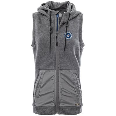 Levelwear LEY9R NHL Winnipeg Jets Adult Women Iris Banner Stripe Full Zip Hooded Vest, Large, Heather Pebble