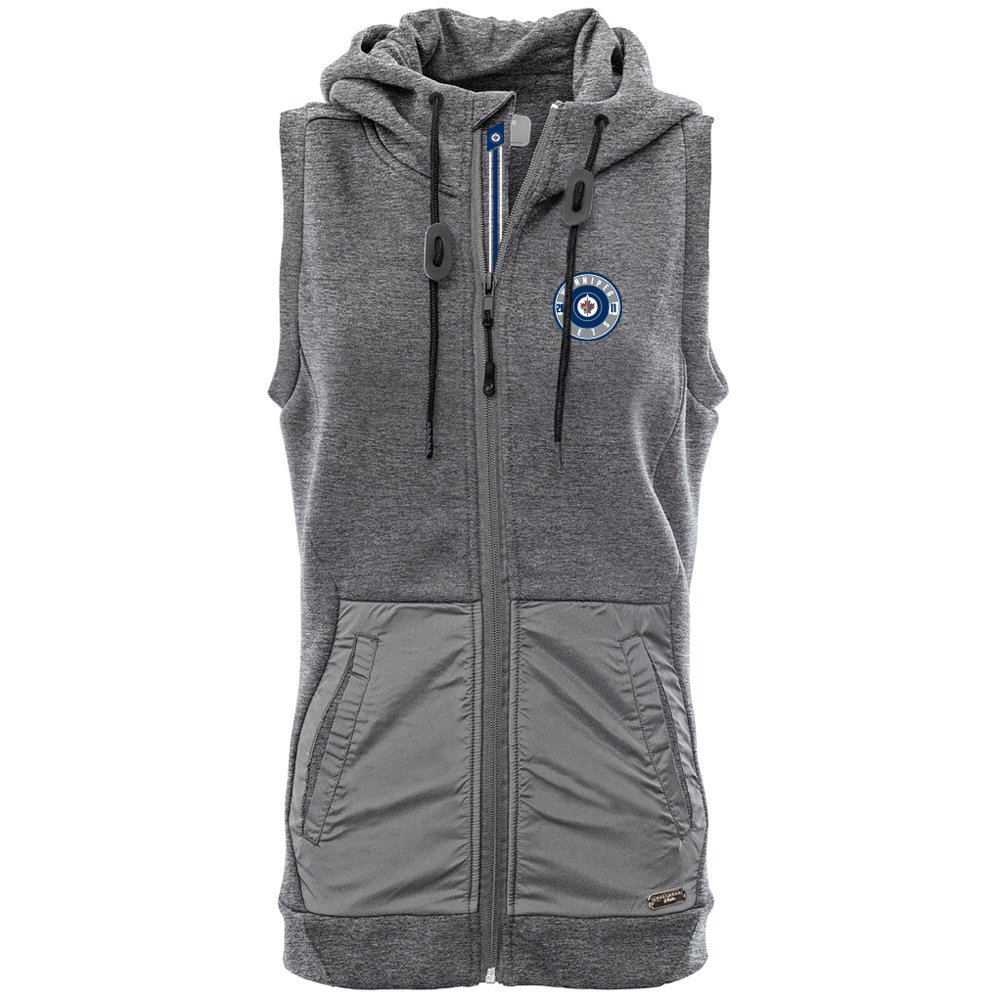 Levelwear LEY9R NHL Winnipeg Jets Adult Women Iris Banner Stripe Full Zip Hooded Vest, Large, Heather Pebble